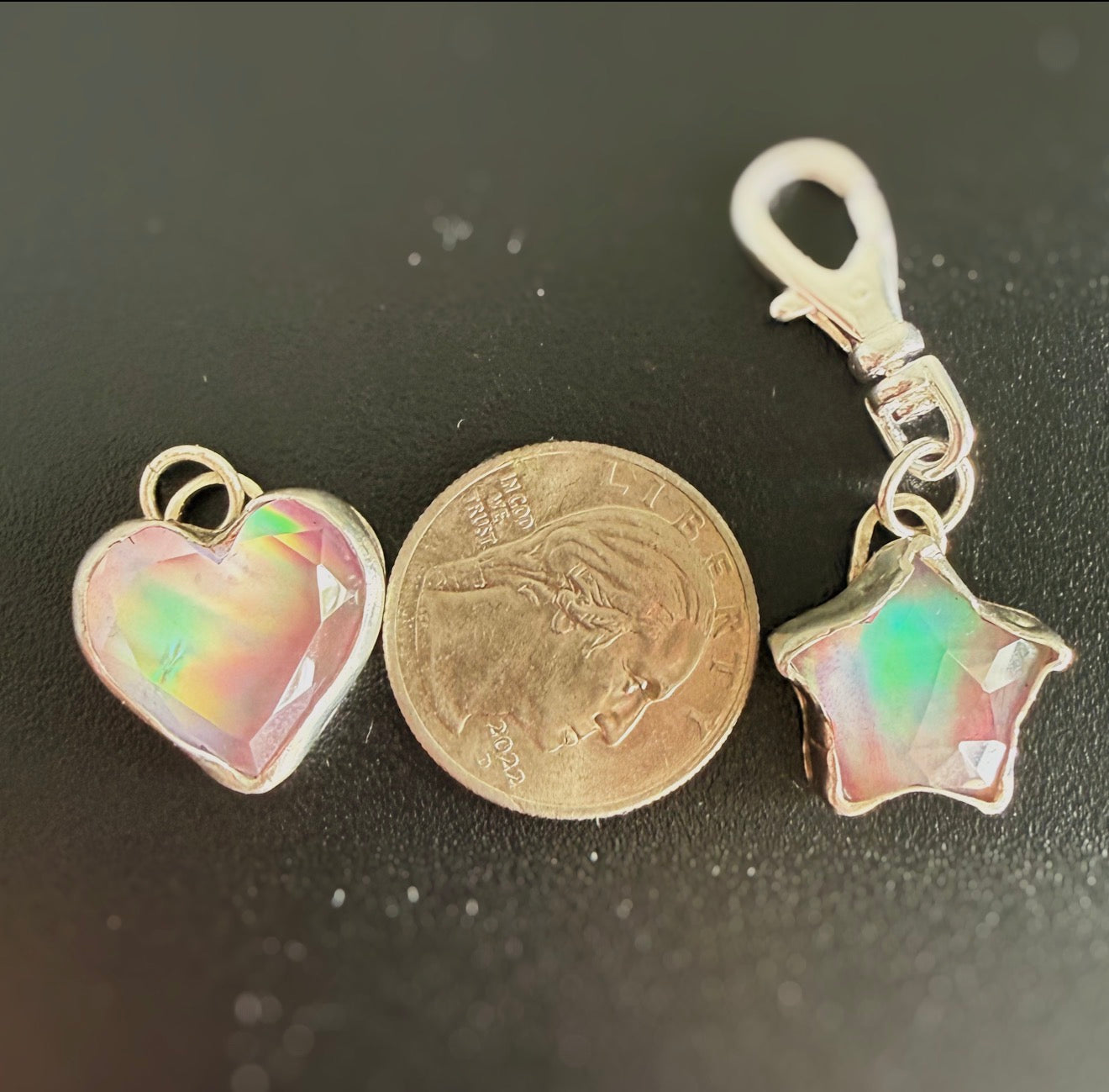 Aurora Opal Sterling Silver Charm in Heart or Star