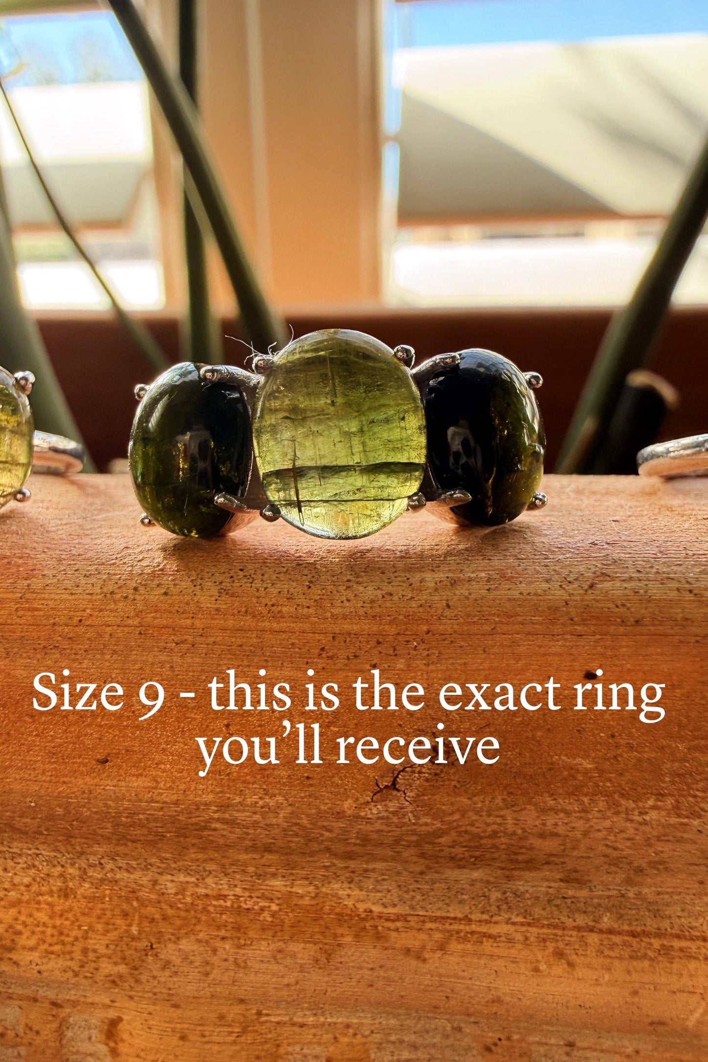 Handmade Green Tourmaline Gumdrop 3 Stone ring in .925 sterling silver