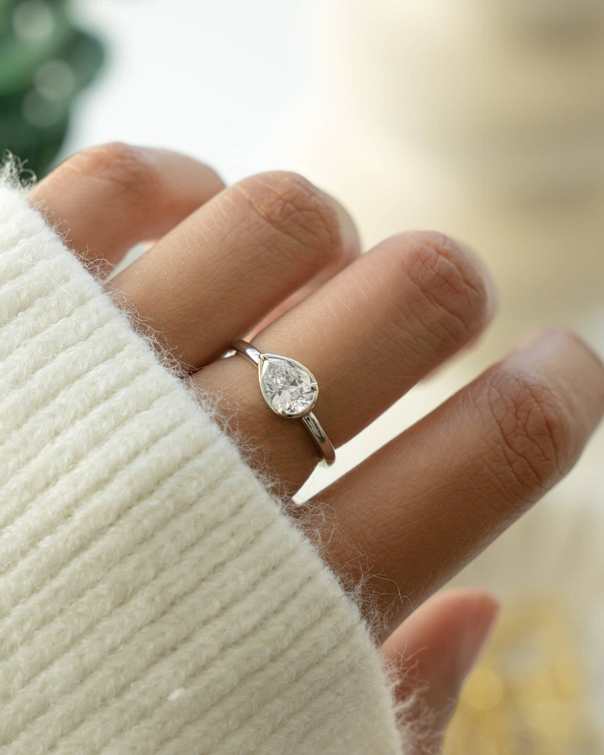 Sideways Bezel Pear Ring
