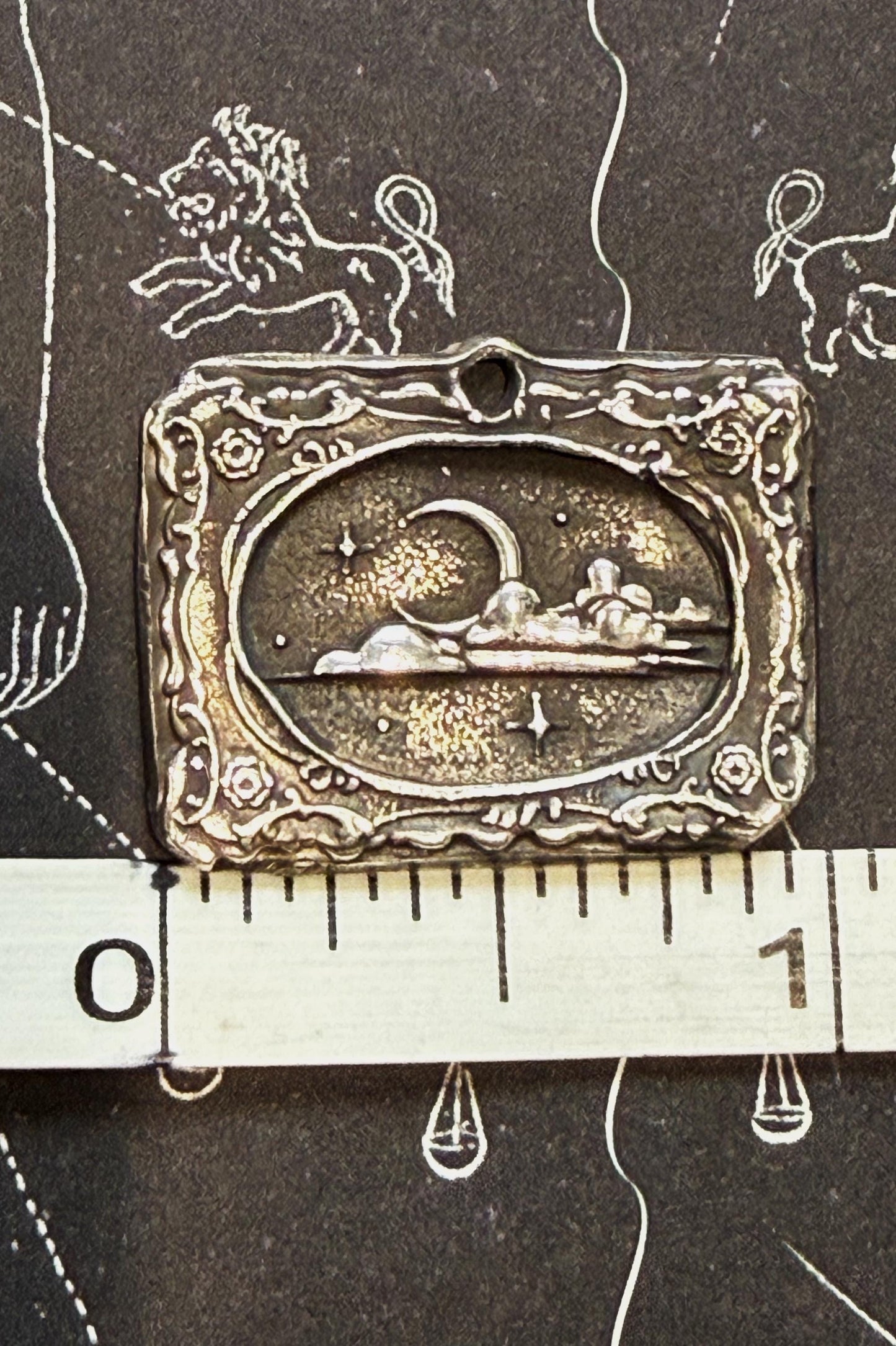 Portrait of the Moon Wax Seal Good Luck Charm Pendant in .999 Fine silver