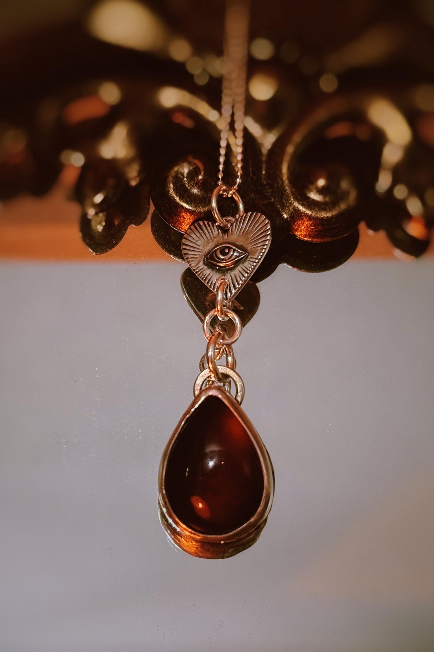 Bleeding Heart Sterling silver and garnet handmade necklace with 18” chain