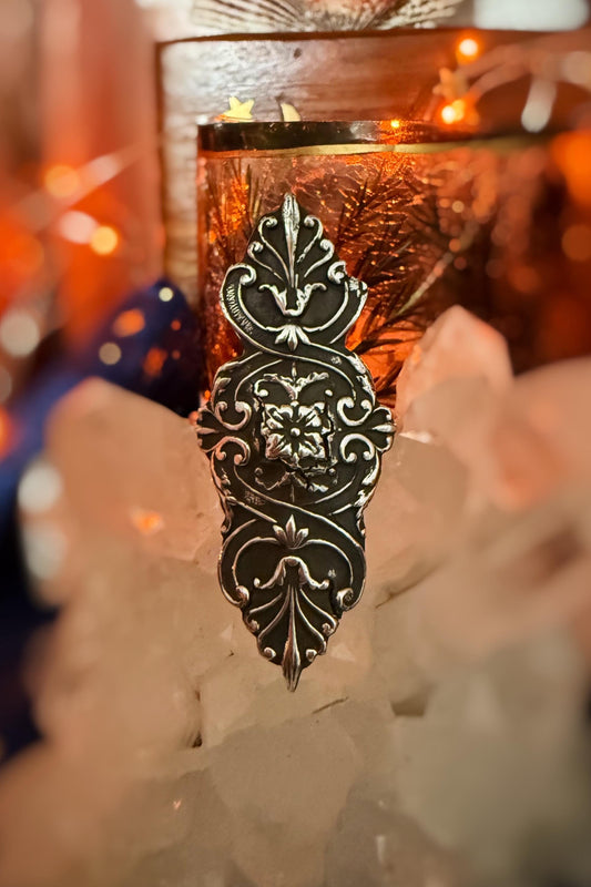 Floral Victorian Acanthus Shield ring handmade in fine and sterling silver