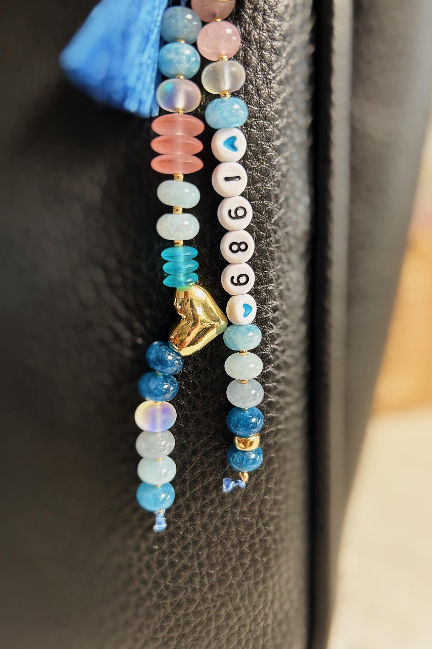 Handmade 1989 Era Genuine Gemstone 18k Gold Filled Keychain Bag Charm Friendship Bracelet style