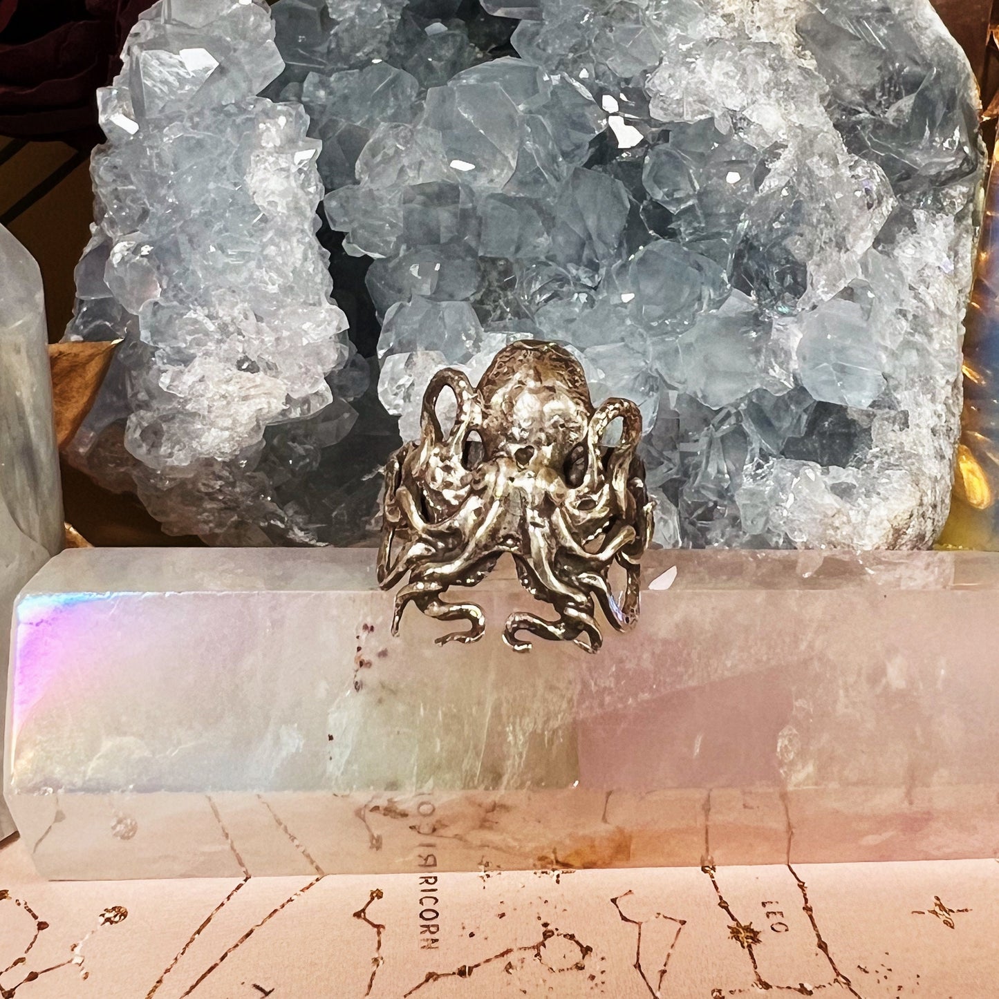 Octopus and Sea Urchin Sterling Silver Ring size 9.5
