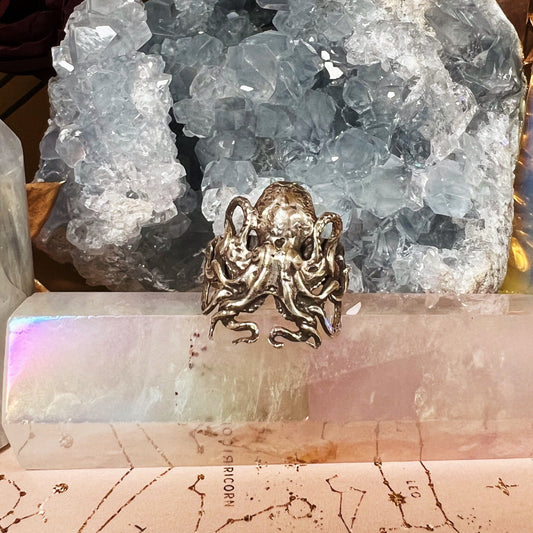 Octopus and Sea Urchin Sterling Silver Ring size 9.5