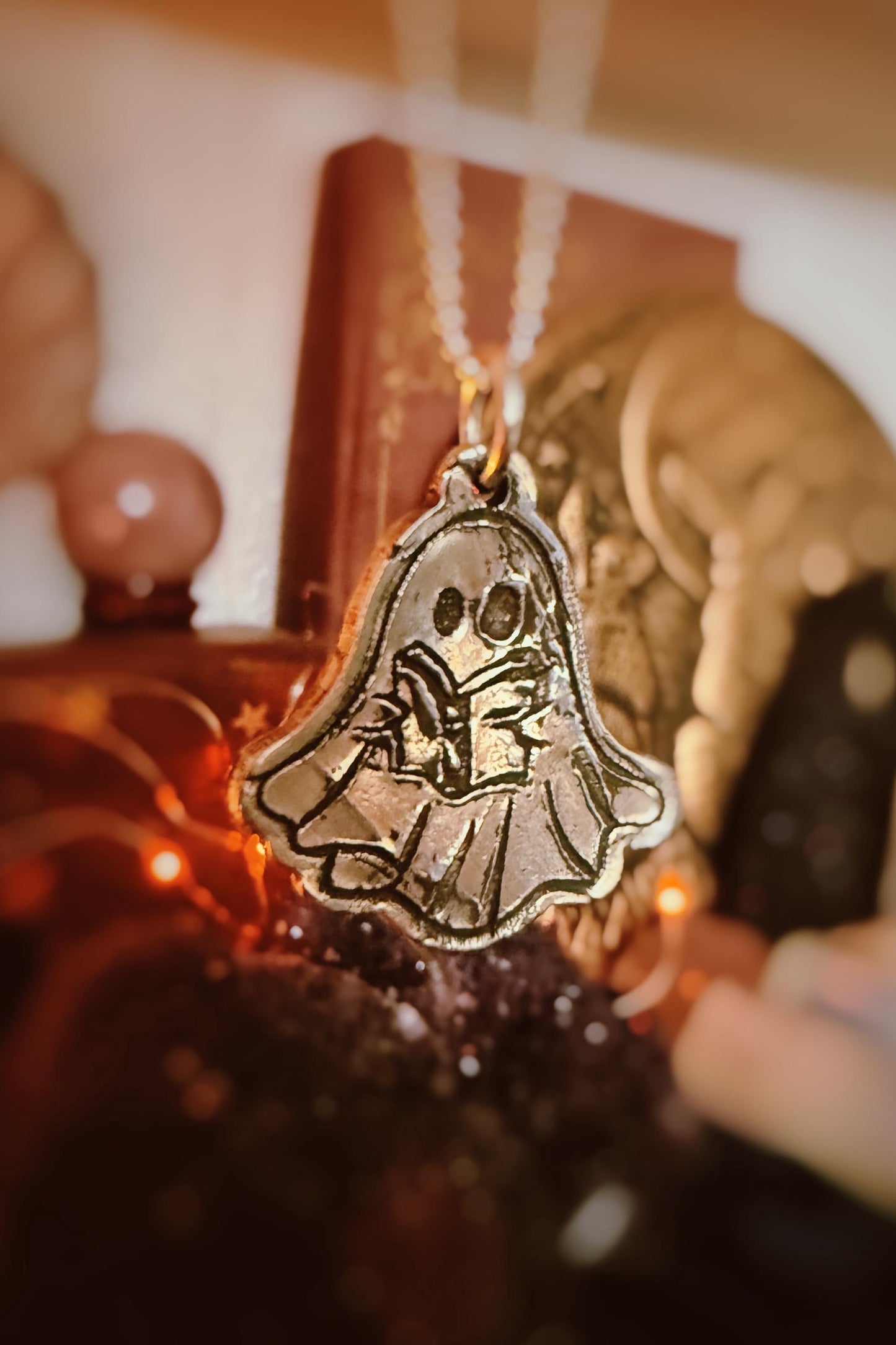 Book Lover Ghostie style 2 handmade fine silver sheet ghost reading a book