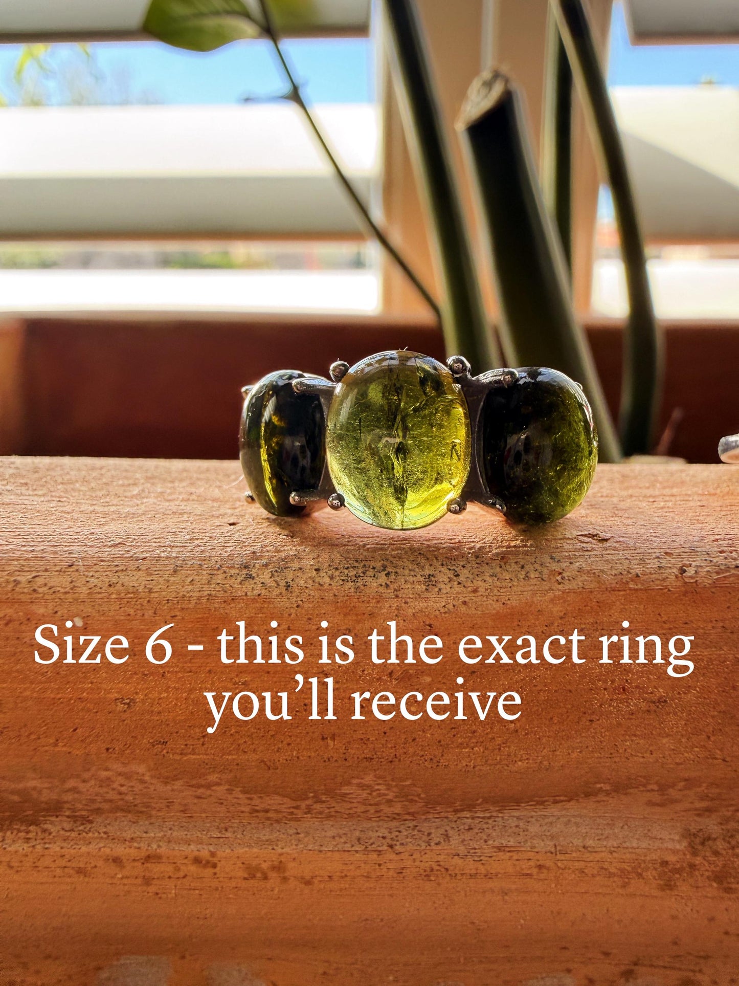 Handmade Green Tourmaline Gumdrop 3 Stone ring in .925 sterling silver
