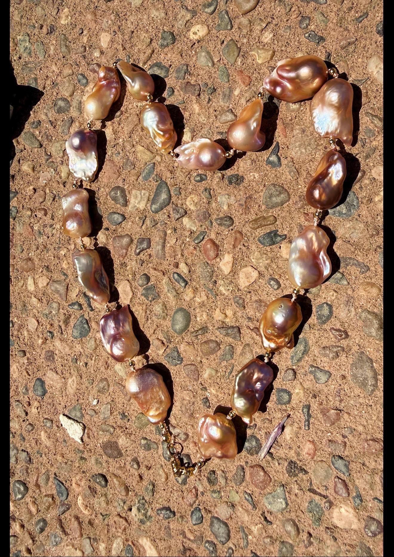 Genuine Freshwater Baroque Pearl and 18k Gold Filled Bead Necklace