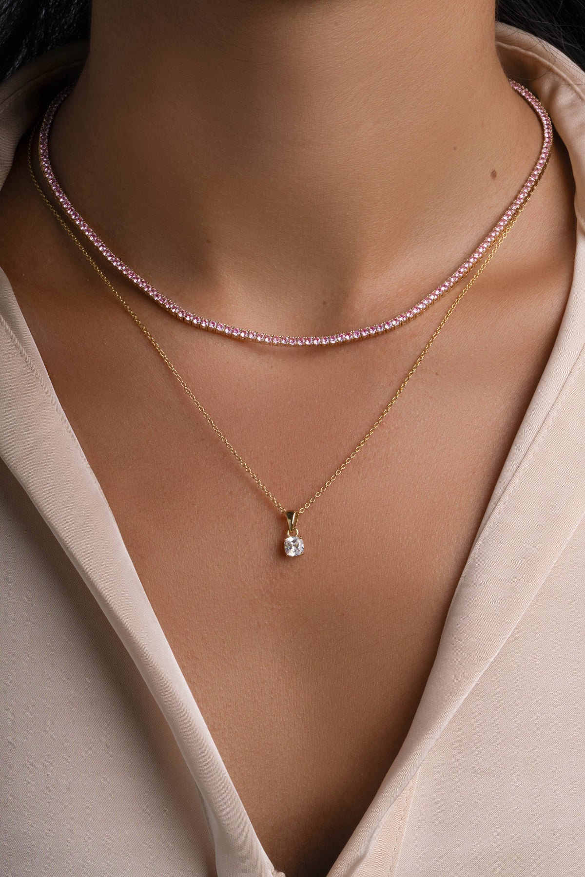 Pink Tennis Necklace