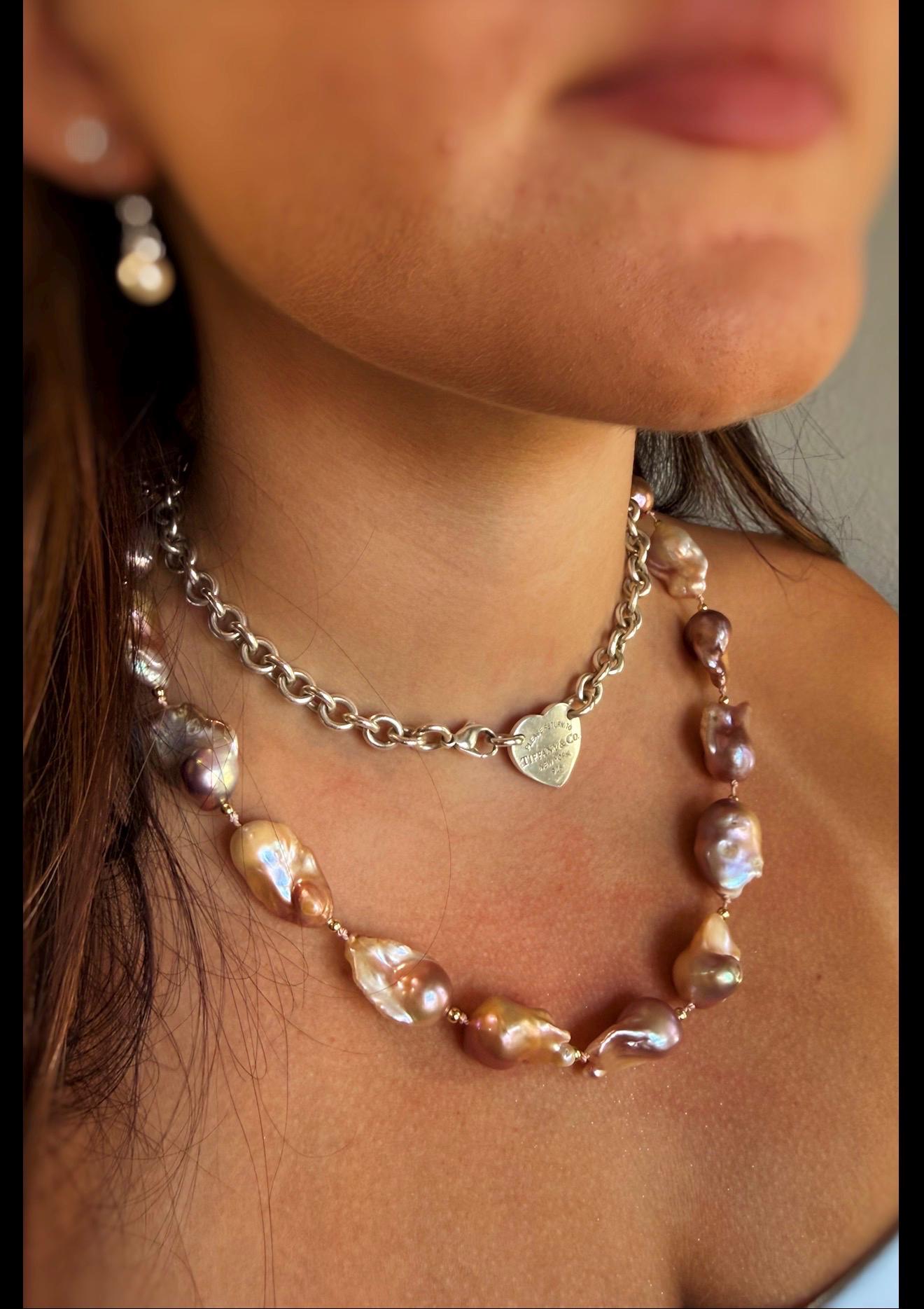 Genuine Freshwater Baroque Pearl and 18k Gold Filled Bead Necklace