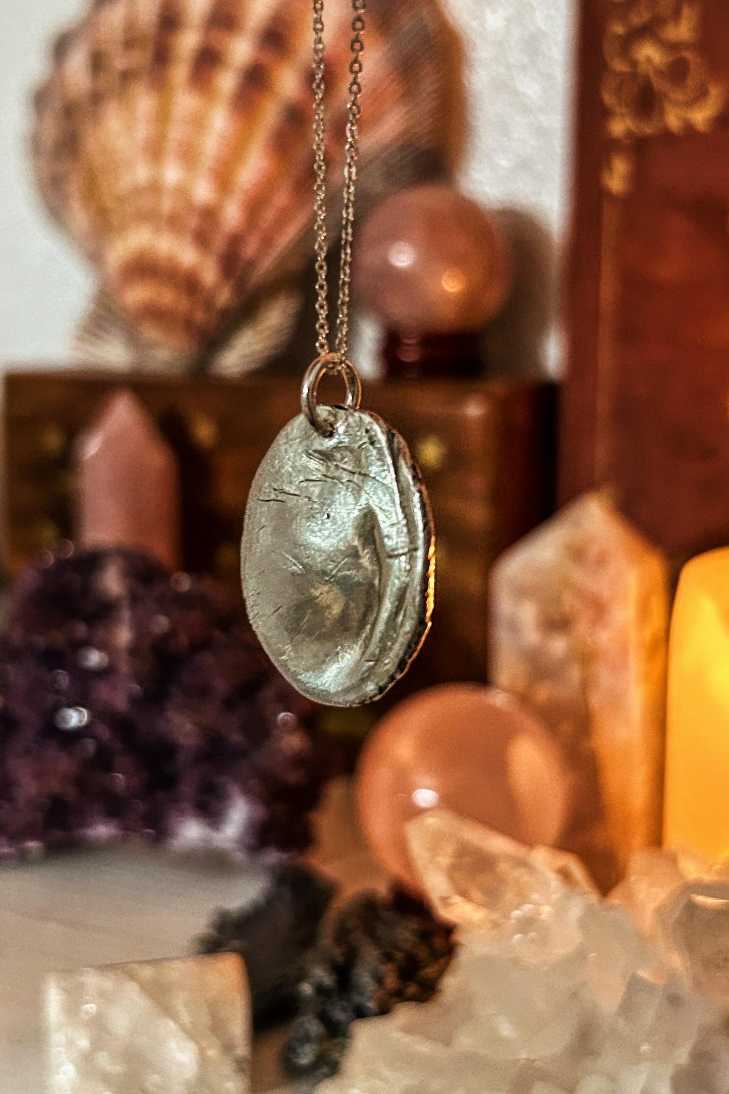 Flower Moon Wax Seal Good Luck Charm Pendant necklace in Fine silver
