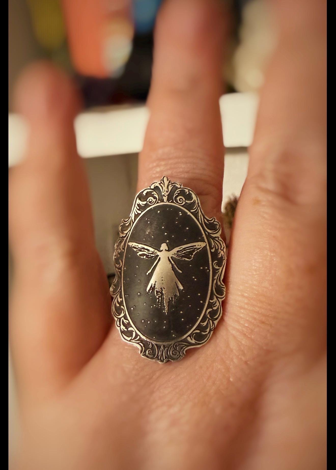 Portrait of a Midnight Fairy Handmade Sterling Silver Ring or Necklace, made to order
