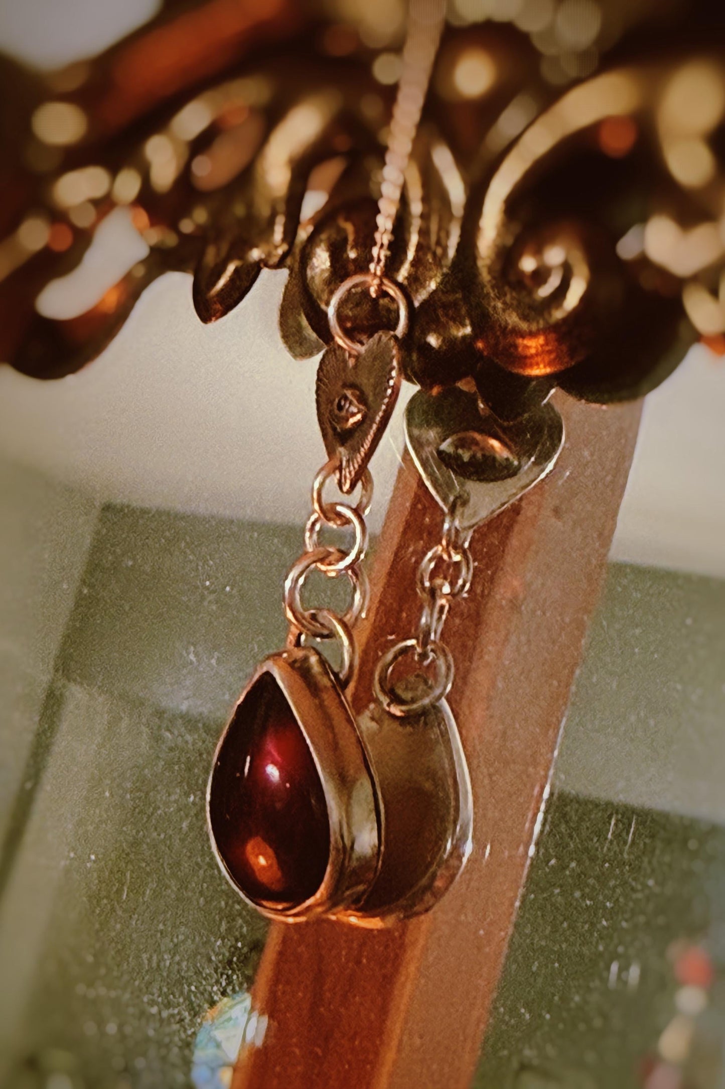 Bleeding Heart Sterling silver and garnet handmade necklace with 18” chain