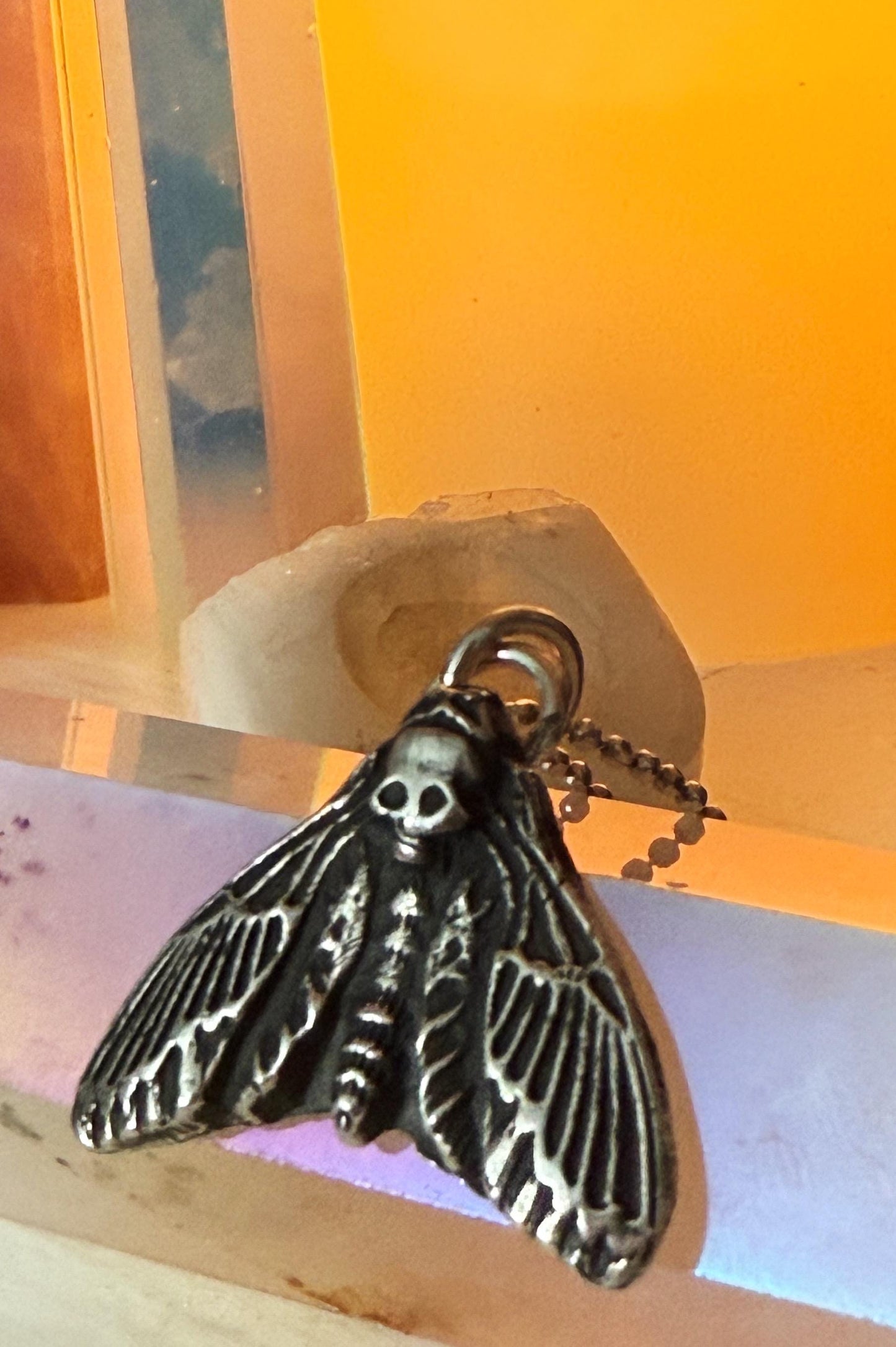 Deaths Head Moth Pendant necklace or ring made to order in Fine silver