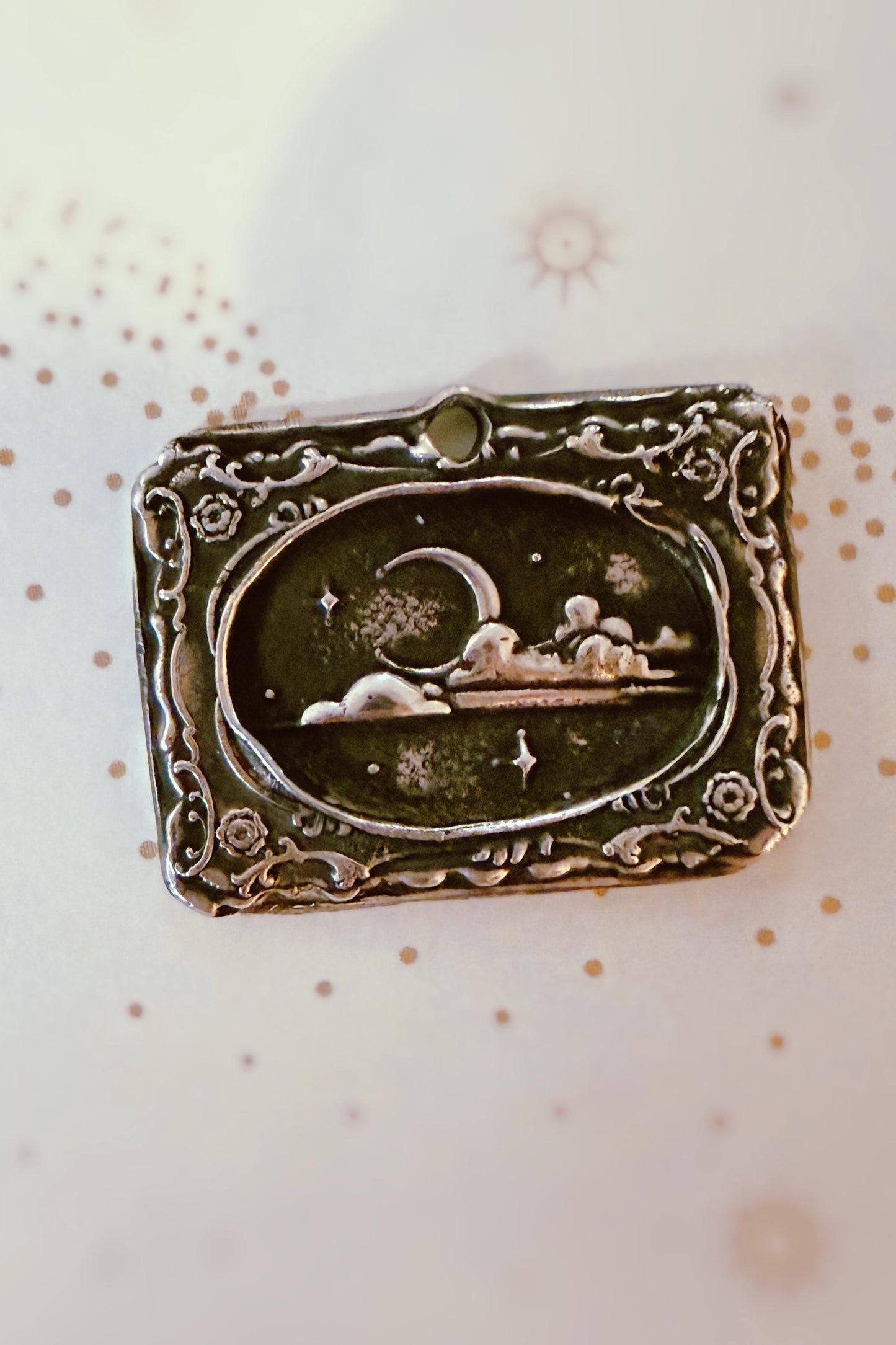 Portrait of the Moon Wax Seal Good Luck Charm Pendant in .999 Fine silver