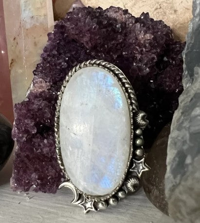 Large flashy moonstone sterling silver ring or pendant, custom finished to order jewelry