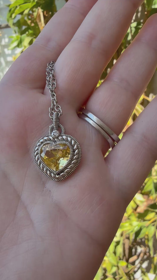 Judith Ripka Sterling Silver and Yellow Heart Pendant Necklace 17”