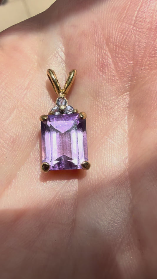 Vintage 10k Yellow Gold Amethyst and Tanzanite Pendant Charm