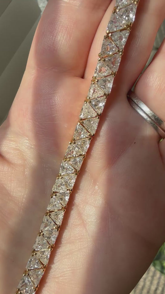 Gold over Sterling Silver triangle/trillion cut CZ tennis bracelet