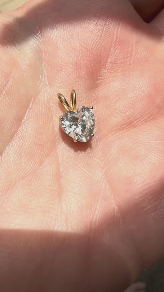 Vintage 14k Yellow Gold Heart CZ Pendant Charm